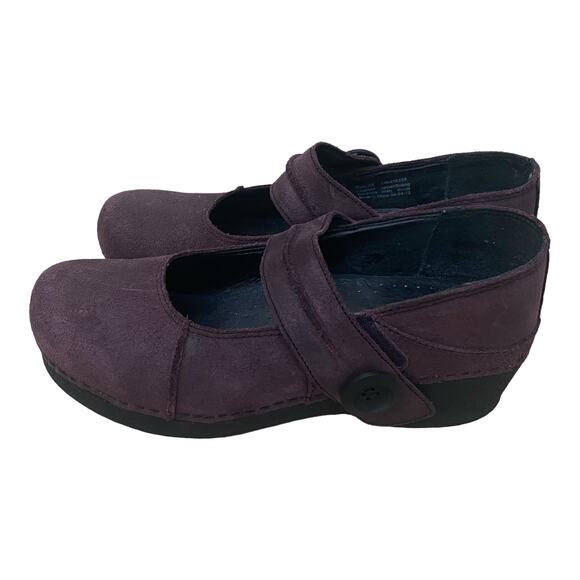 Dansko Womens Mary Jane Clogs Ankle Strap Size 38 Plum Leather Business Casual - Picture 3 of 12